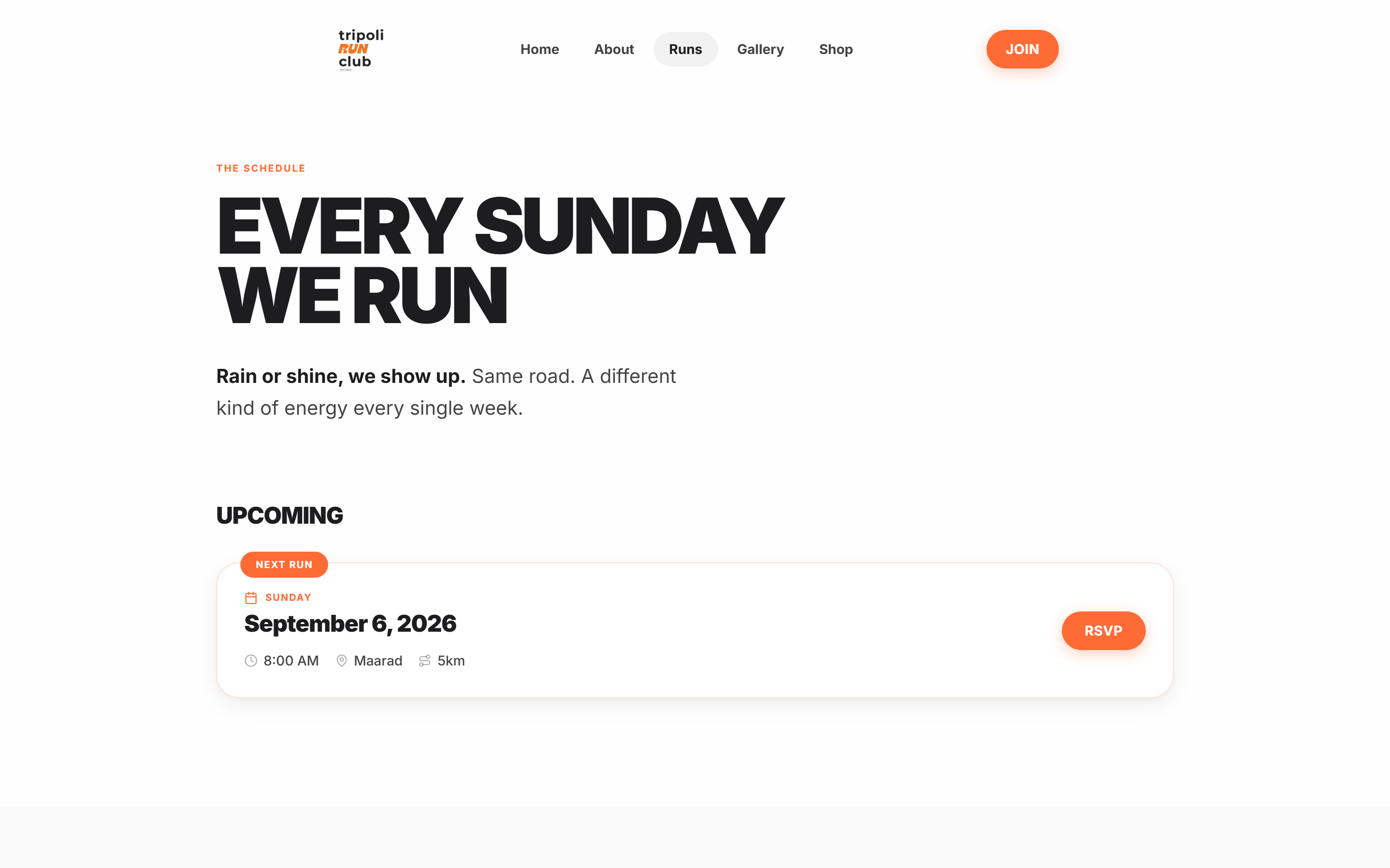 Tripoli Run Club event page for a coastal race