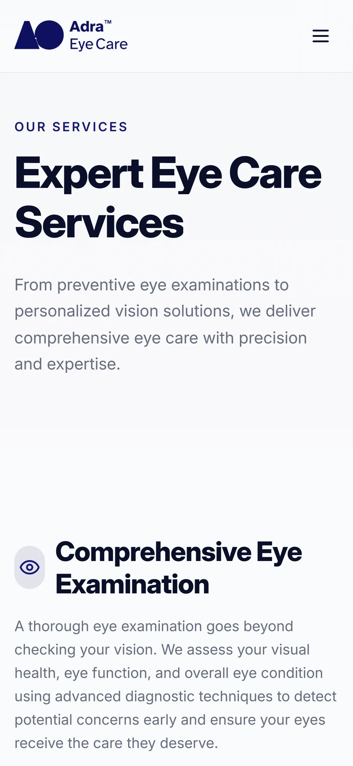 Adra Eye Care appointment request flow on a phone