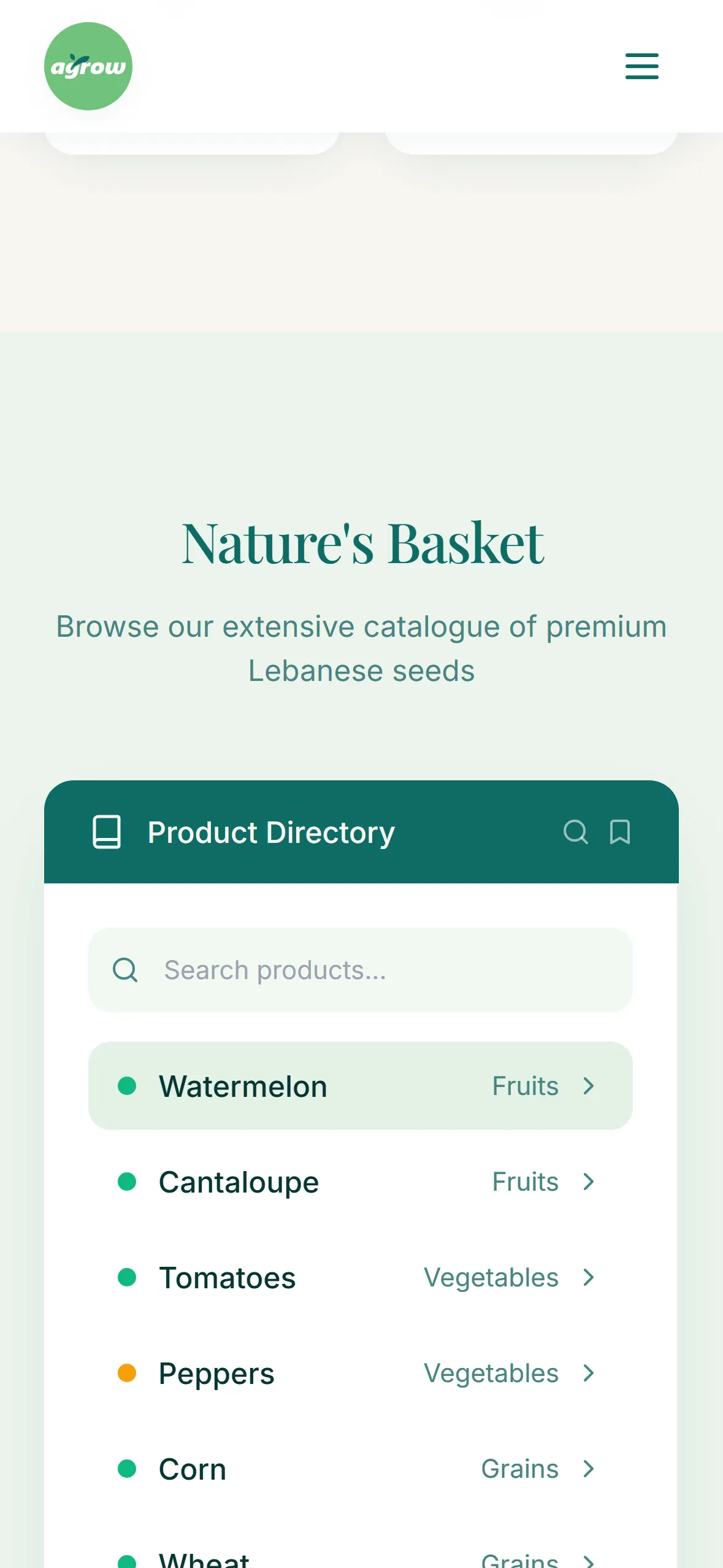 Agrow Lebanon product directory on a phone