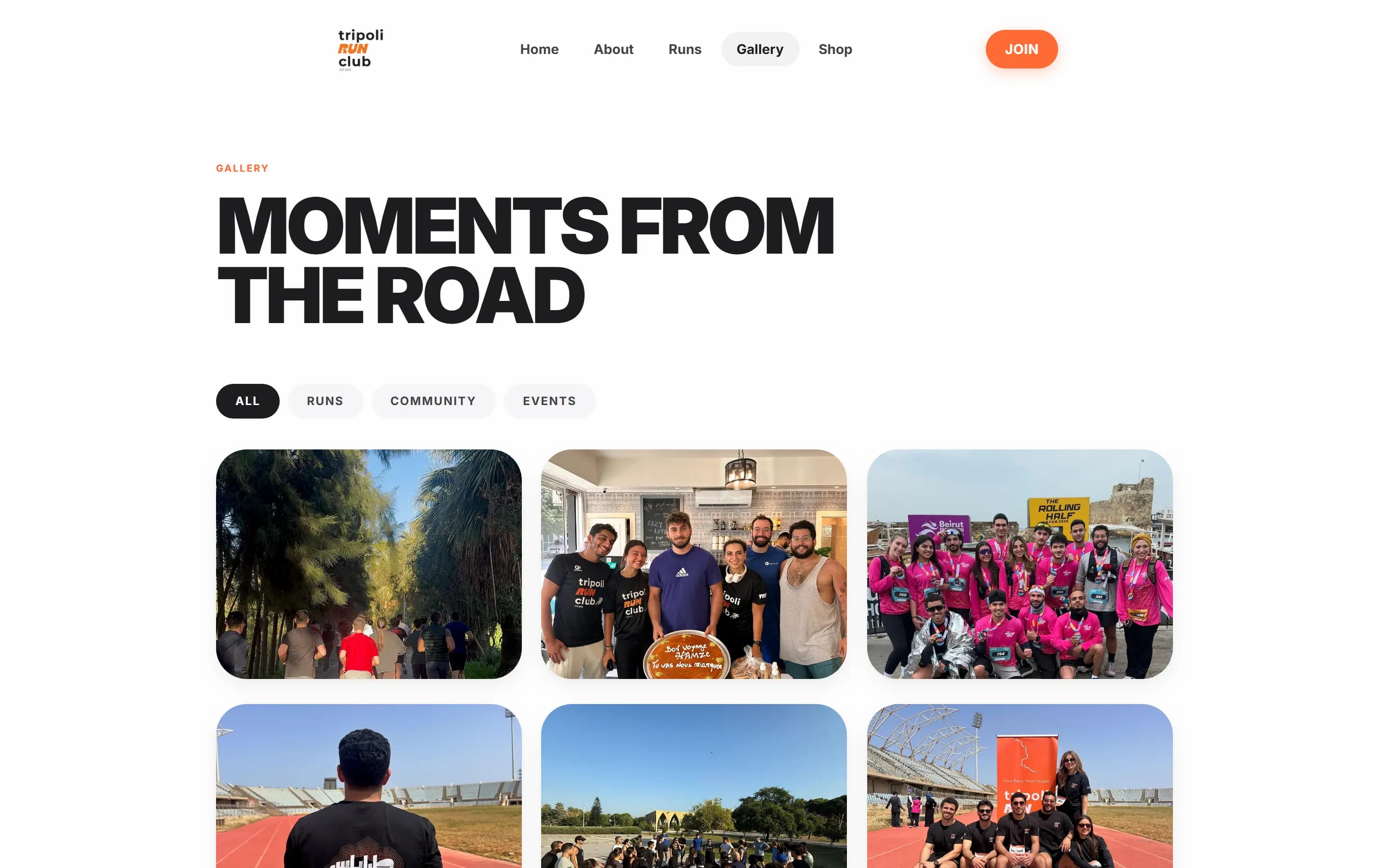 Tripoli Run Club gallery page showing photographs from club runs